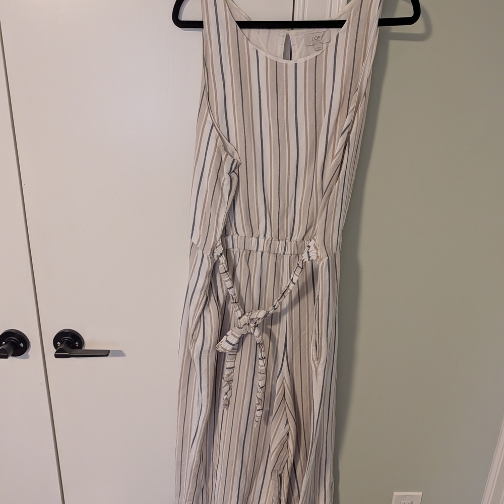 LOFT Beige and Blue Striped Maxi Dress